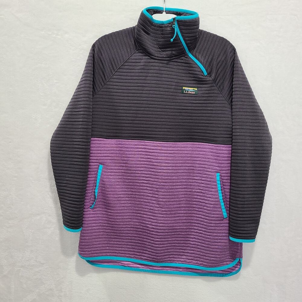 LL Bean Airlight Knit Asymmetrical 1/4 Zip Pullover Colorblock Purple Womwn M R